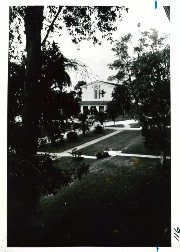 Cor Jesu Chapel viewed from the second floor of Adrian Hall, 1960